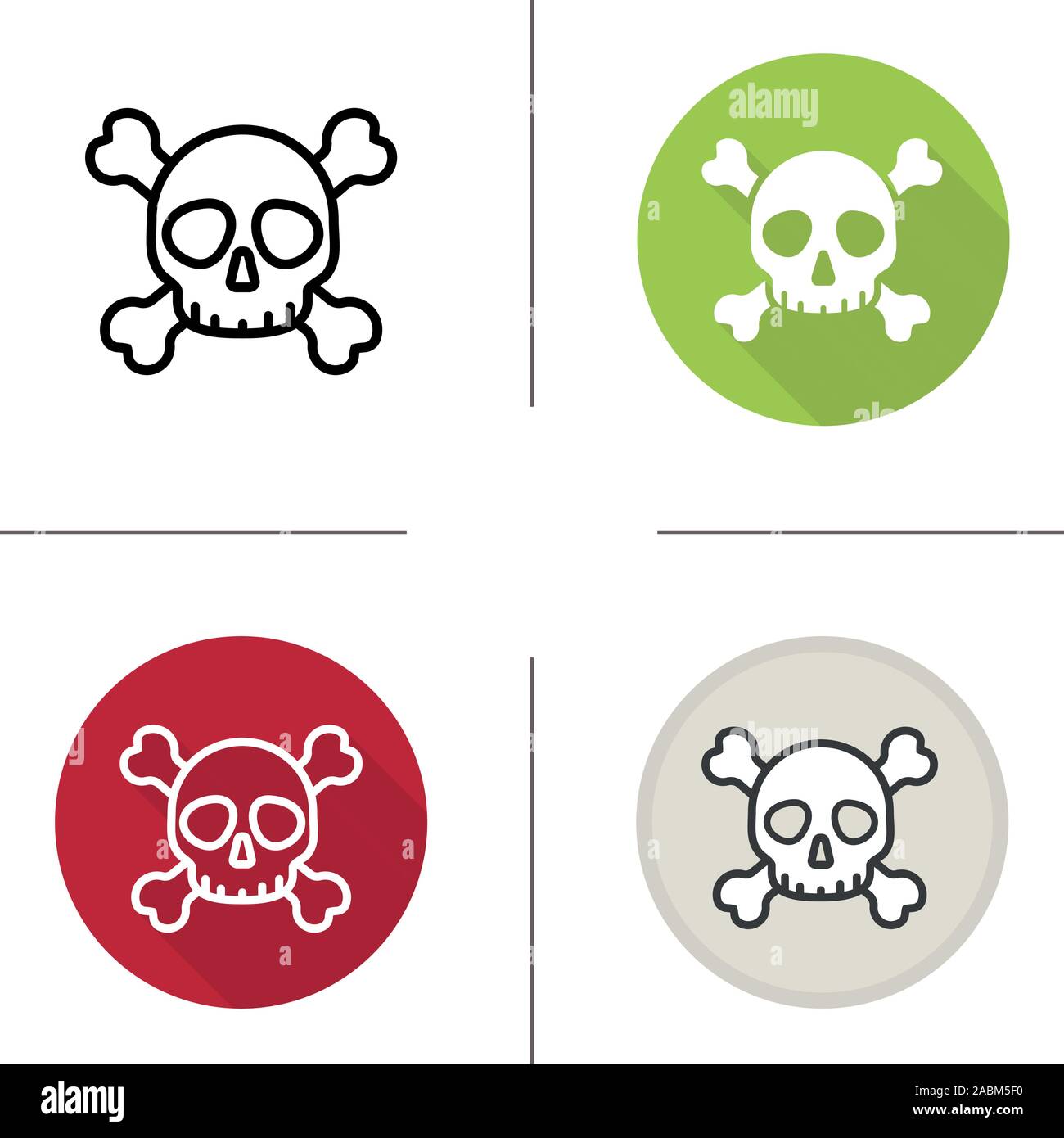 Cranio con crossbones icona. Design piatto, lineare e stili colore. Simbolo di morte. Veleno segno di avvertimento. Isolato illustrazioni vettoriali Illustrazione Vettoriale