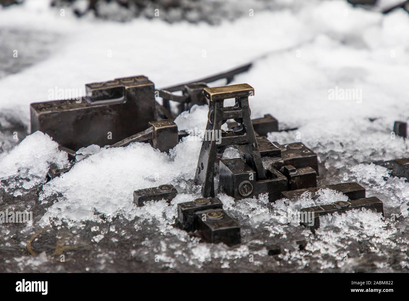 Eredità di Mondo Zollverein colliery, modello terreno, nella neve, Doppelbock torre di avvolgimento, Foto Stock