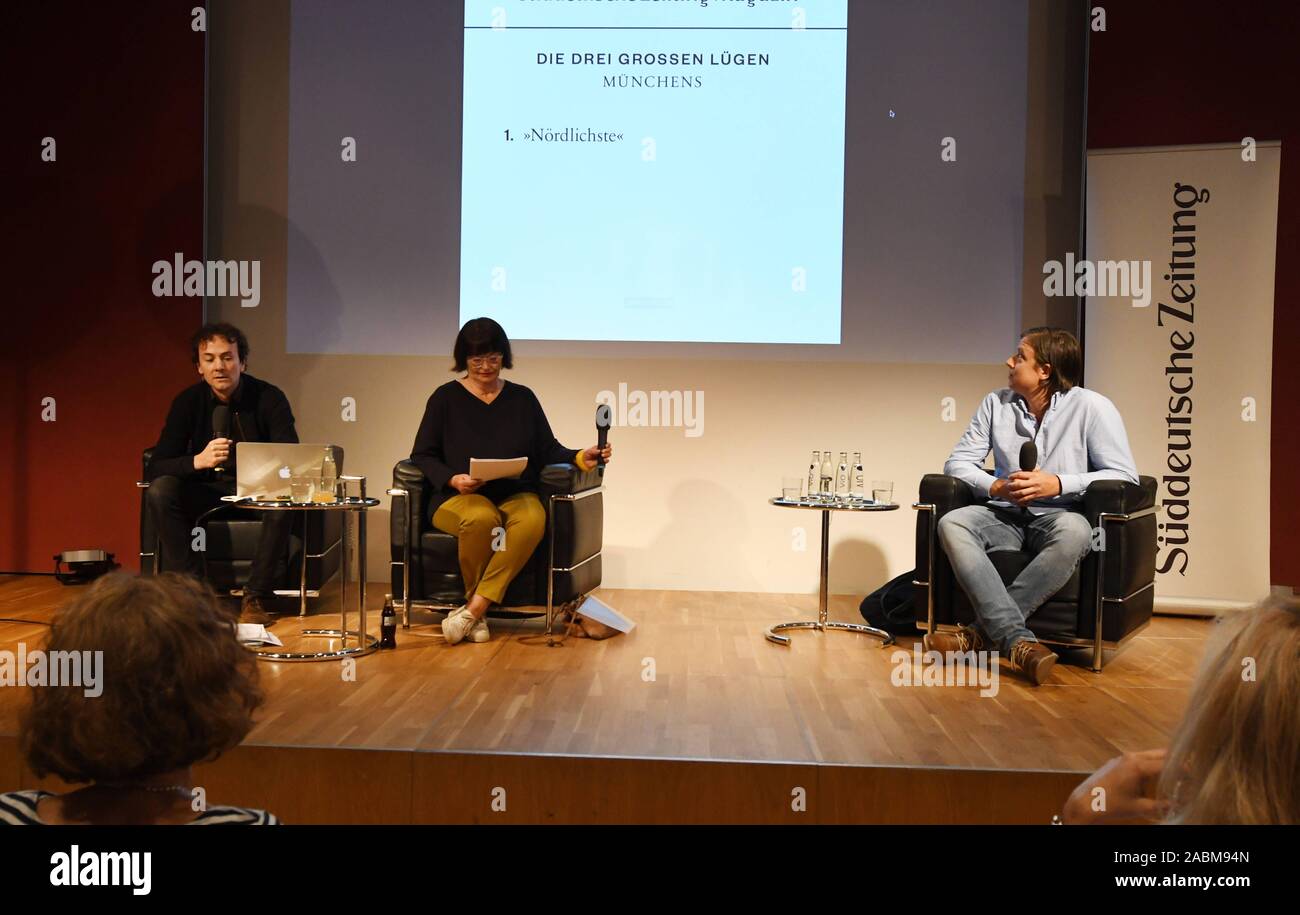 Wolfgang Luef (sinistra), Susanne Schneider e Marc Baumann alla notte della SZ autori nel Literaturhaus sul tema: 'Say nulla live now! [Traduzione automatizzata] Foto Stock