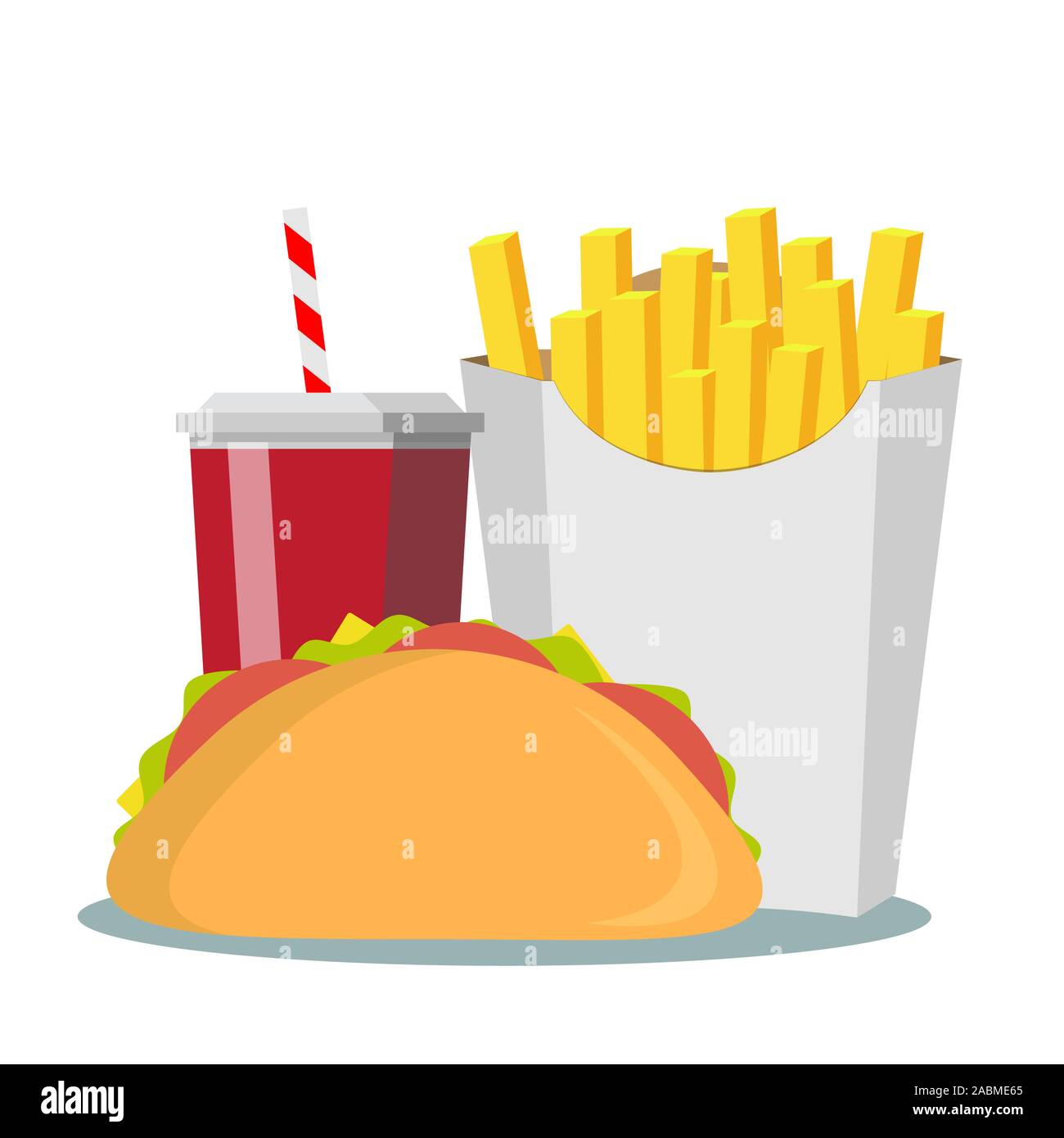 Patate fritte, sandwich e soda takeaway illustrazione vettoriale.fast food menu Illustrazione Vettoriale