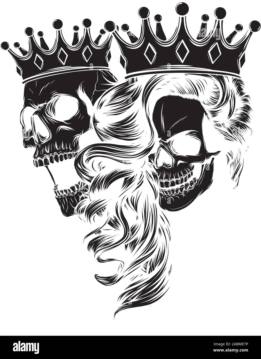 Il re e la regina di morte. Ritratto di un cranio con una corona. Illustrazione Vettoriale