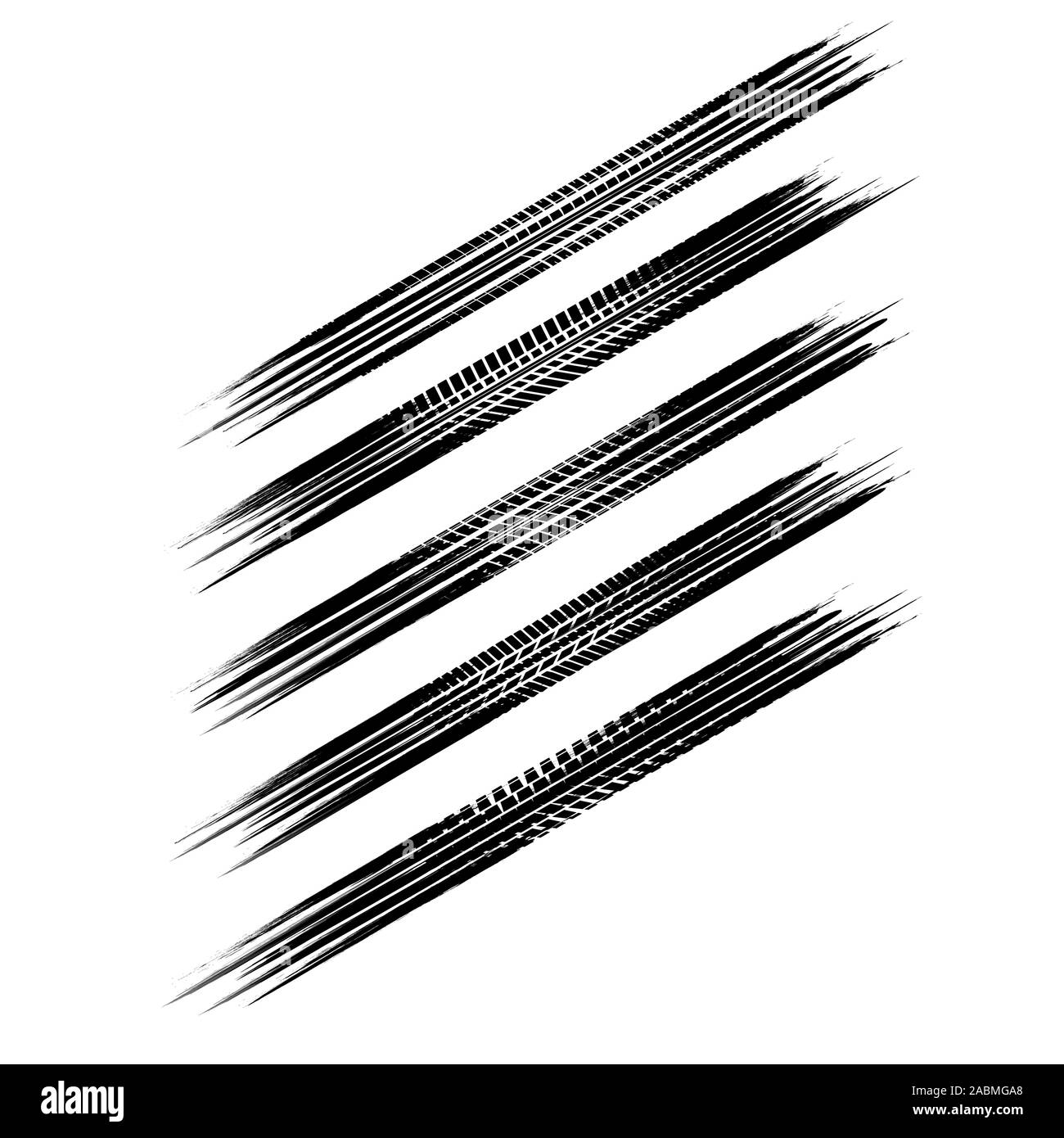 Cinque isometrica grunge tracce di pneumatici sentieri Illustrazione Vettoriale