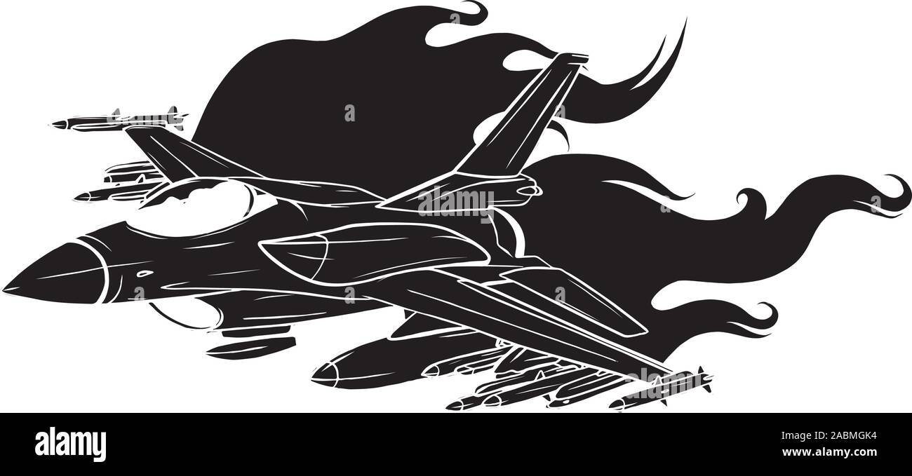 Piano militare sparato un missile. Jet fighter illustrazione vettoriale. Illustrazione Vettoriale