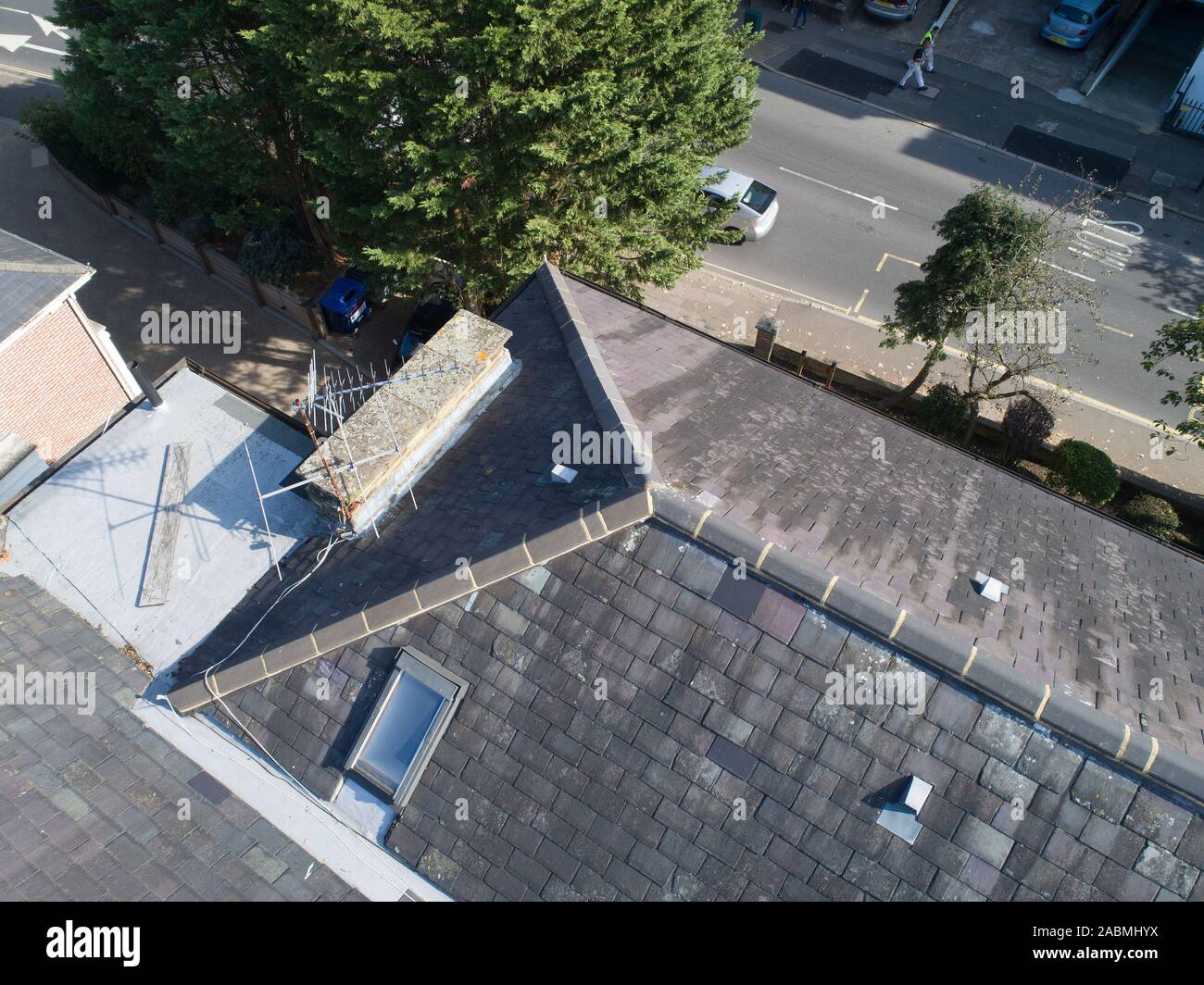 Drone immagini di un tetto in ardesia sondaggio Foto Stock