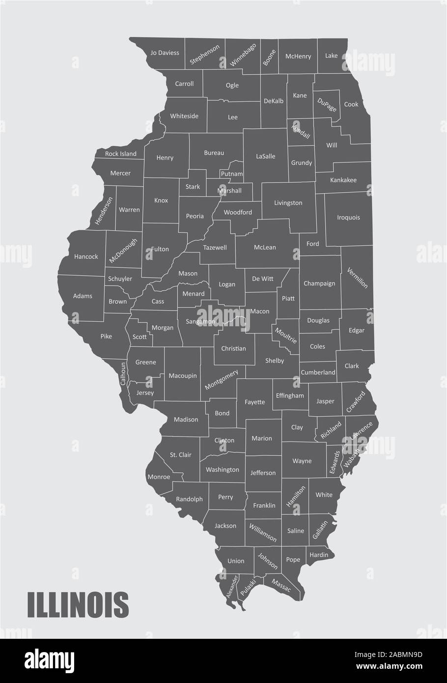Illinois contee mappa Illustrazione Vettoriale
