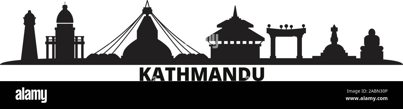 Il Nepal, Kathmandu skyline della città isolata illustrazione vettoriale. Il Nepal, Kathmandu travel cityscape con punti di riferimento Illustrazione Vettoriale