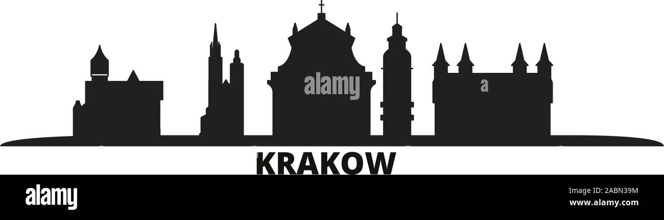 La Polonia, Cracovia skyline della città isolata illustrazione vettoriale. Polonia, Cracovia cityscape di viaggio con i punti di riferimento Illustrazione Vettoriale