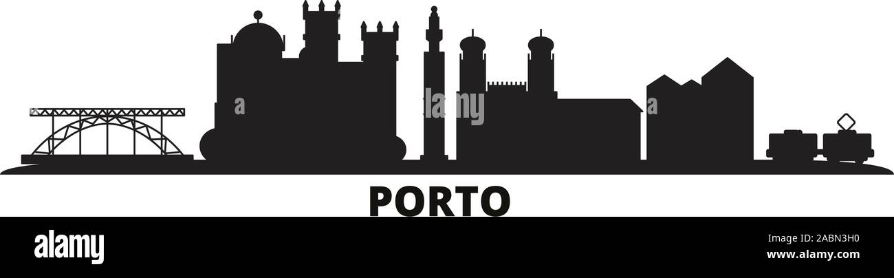 Il Portogallo, Porto dello skyline della città isolata illustrazione vettoriale. Il Portogallo, Porto travel cityscape con punti di riferimento Illustrazione Vettoriale