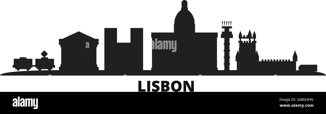 Il Portogallo, Lisbona dello skyline della città isolata illustrazione vettoriale. Il portogallo Lisbona cityscape di viaggio con i punti di riferimento Illustrazione Vettoriale