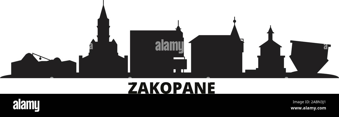 La Polonia, Zakopane skyline della città isolata illustrazione vettoriale. Polonia, Zakopane cityscape di viaggio con i punti di riferimento Illustrazione Vettoriale