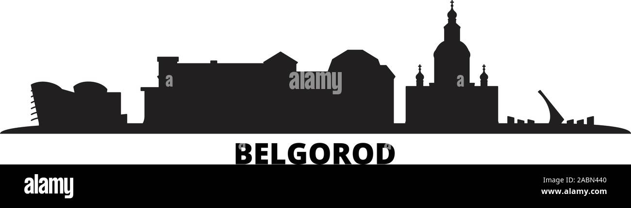 Russia, Belgorod skyline della città isolata illustrazione vettoriale. Russia, Belgorod viaggi paesaggio urbano in nero Illustrazione Vettoriale