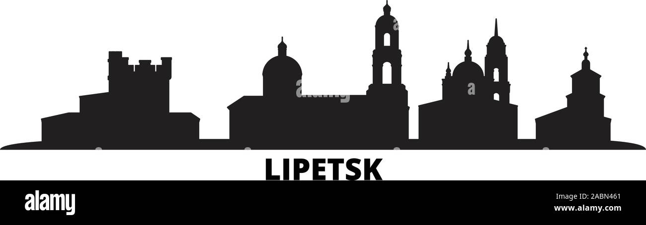 La RUSSIA, Lipetsk skyline della città isolata illustrazione vettoriale. La RUSSIA, Lipetsk viaggi paesaggio urbano in nero Illustrazione Vettoriale