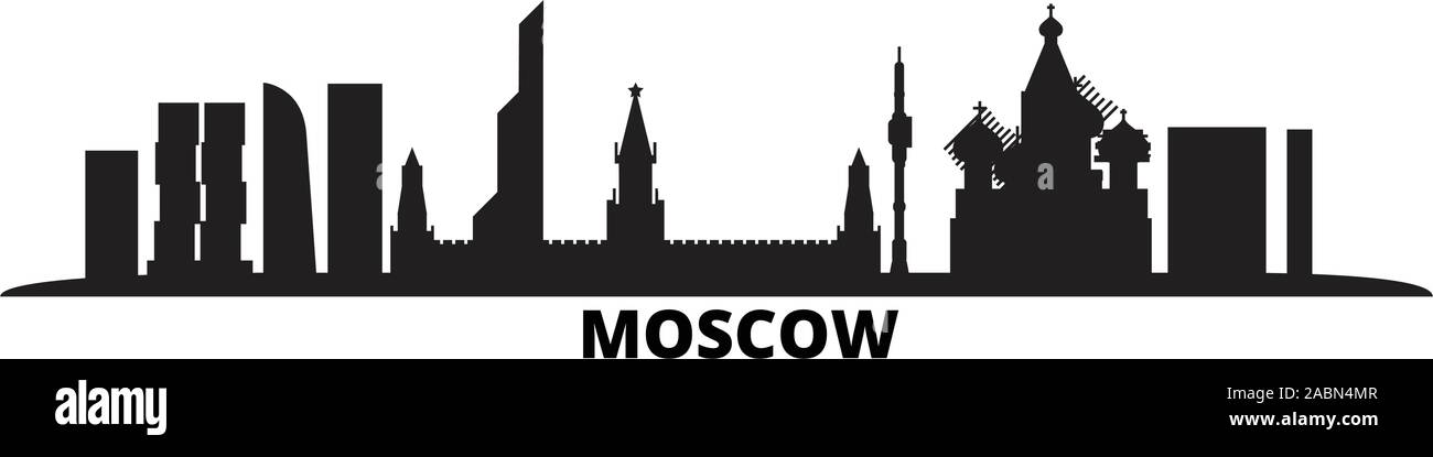 Russia Moscow City skyline della città isolata illustrazione vettoriale. Russia, Mosca viaggi città cityscape nero Illustrazione Vettoriale