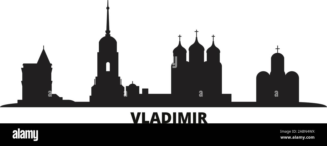 La Russia, Vladimir skyline della città isolata illustrazione vettoriale. La Russia, Vladimir viaggio paesaggio urbano in nero Illustrazione Vettoriale