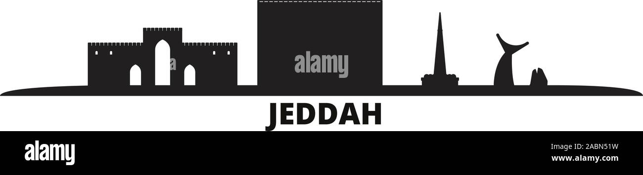 Arabia Saudita Jeddah skyline della città isolata illustrazione vettoriale. Arabia Saudita Jeddah viaggi paesaggio urbano in nero Illustrazione Vettoriale
