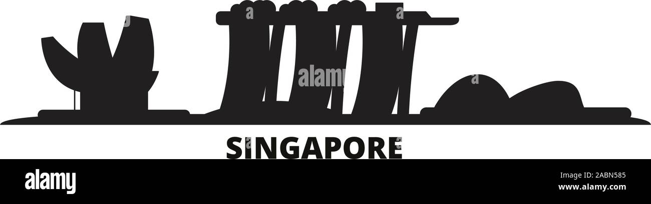 Singapore skyline della città isolata illustrazione vettoriale. Singapore viaggio paesaggio urbano in nero Illustrazione Vettoriale