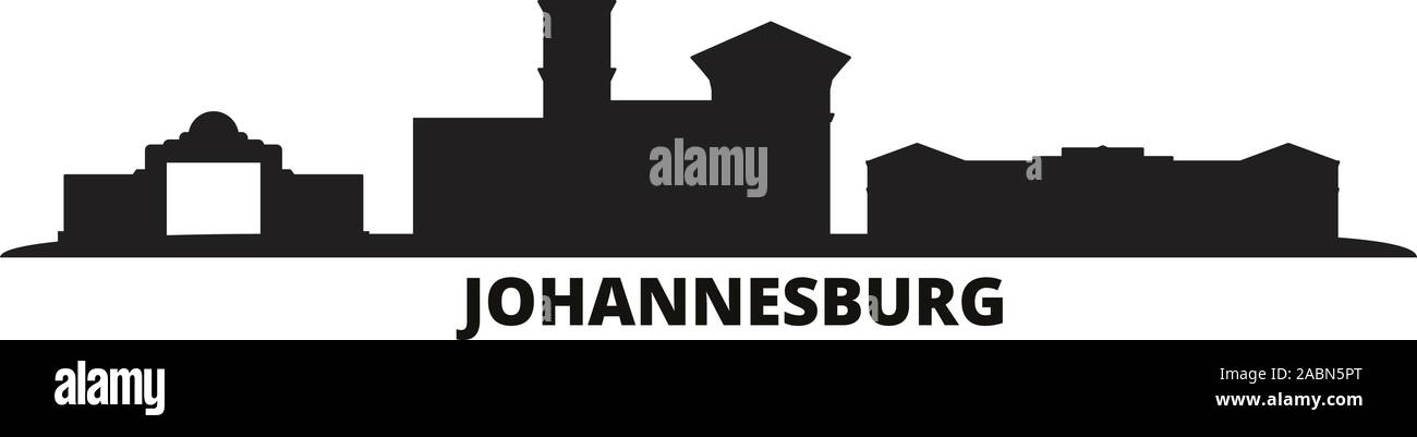 Sud Africa, Johannesburg dello skyline della città isolata illustrazione vettoriale. Sud Africa, Johannesburg viaggi paesaggio urbano in nero Illustrazione Vettoriale
