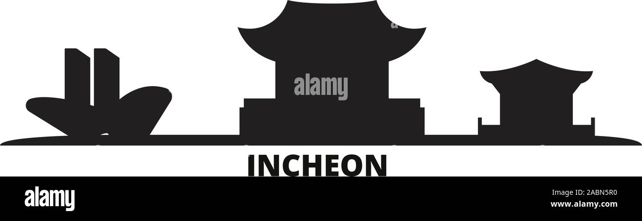 Corea del Sud, Incheon City skyline isolato illustrazione vettoriale. Corea del Sud, Incheon nero viaggio cityscape Illustrazione Vettoriale