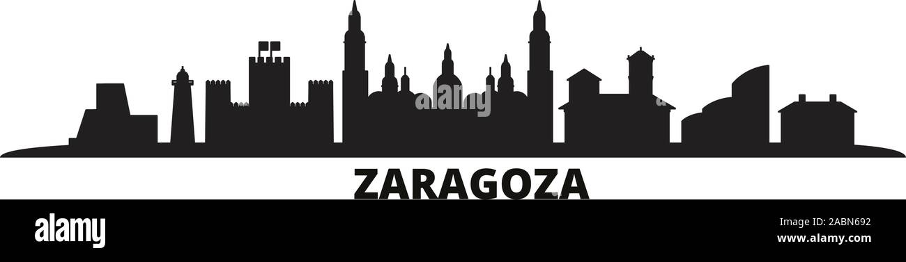 Spagna, Zaragoza dello skyline della città isolata illustrazione vettoriale. Spagna, Saragozza viaggi paesaggio urbano in nero Illustrazione Vettoriale