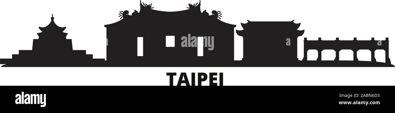 Taiwan, Taipei City skyline isolato illustrazione vettoriale. Taiwan, Taipei viaggio paesaggio urbano in nero Illustrazione Vettoriale