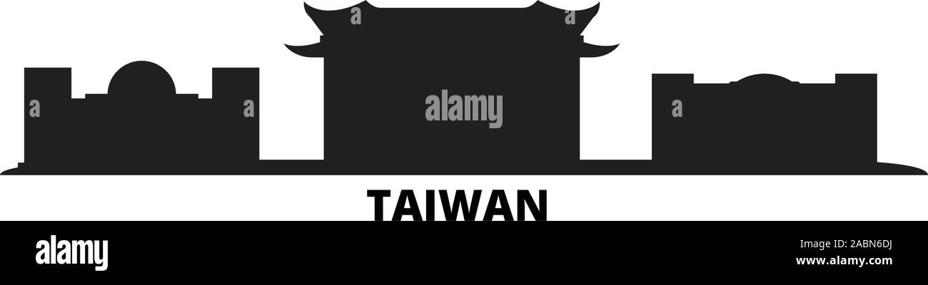 Taiwan, Nuovo Taipei City skyline isolato illustrazione vettoriale. Taiwan, Nuovo per la città di Taipei nero viaggio cityscape Illustrazione Vettoriale