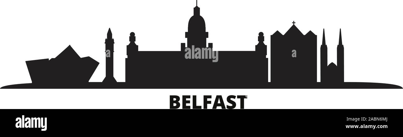 Regno Unito, Belfast City skyline isolato illustrazione vettoriale. Regno Unito, Belfast viaggio paesaggio urbano in nero Illustrazione Vettoriale
