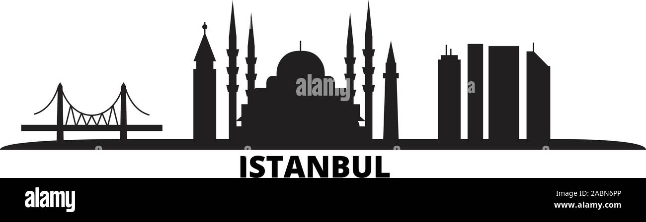 Turchia, Istanbul skyline della città isolata illustrazione vettoriale. Turchia, Istanbul viaggio paesaggio urbano in nero Illustrazione Vettoriale