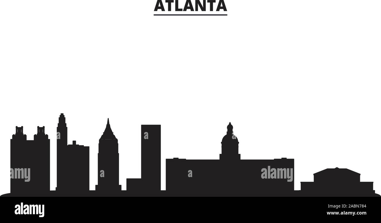 Stati Uniti, Atlanta City skyline isolato illustrazione vettoriale. Stati Uniti, Atlanta viaggi città cityscape nero Illustrazione Vettoriale