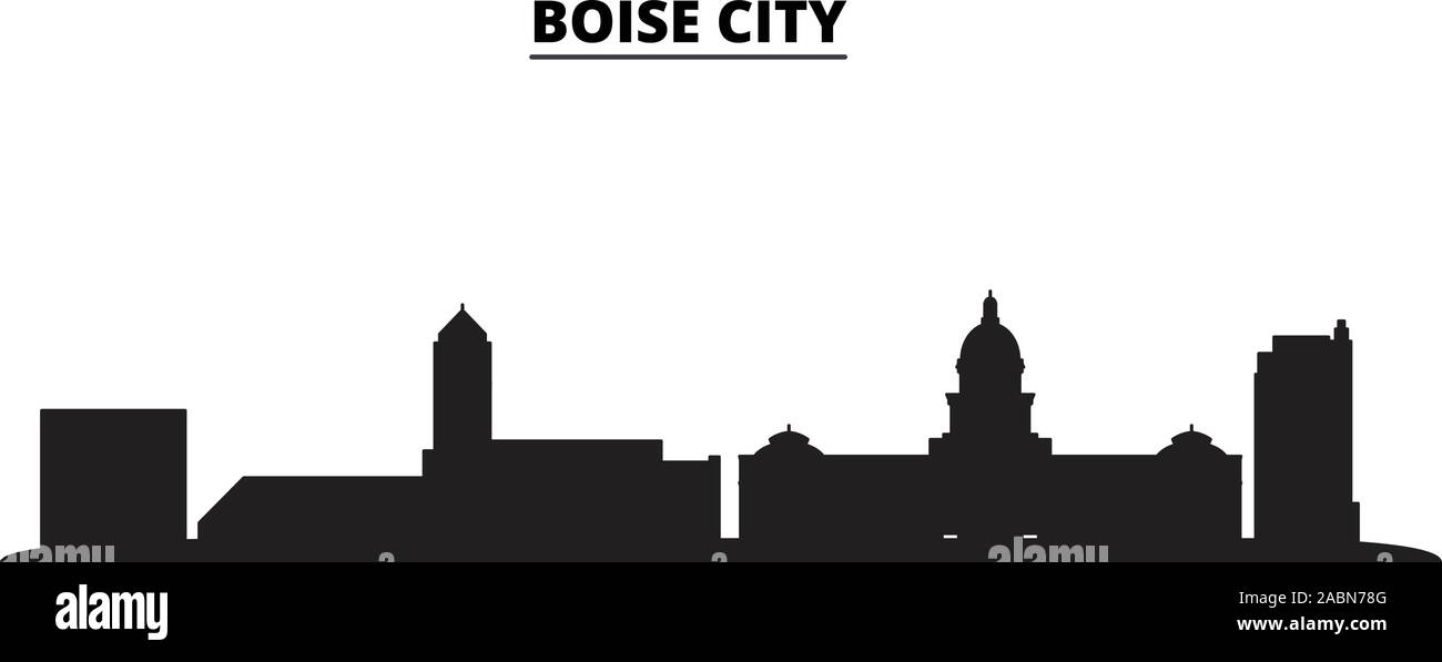 Stati Uniti, Boise City skyline della città isolata illustrazione vettoriale. Stati Uniti, Boise City viaggio paesaggio urbano in nero Illustrazione Vettoriale