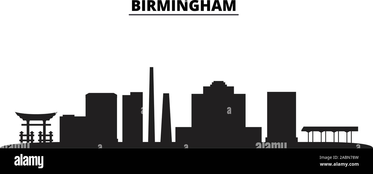 Stati Uniti, Birmingham City skyline della città isolata illustrazione vettoriale. Stati Uniti, Birmingham City viaggio paesaggio urbano in nero Illustrazione Vettoriale