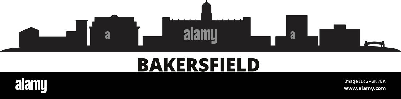 Stati Uniti, Bakersfield skyline della città isolata illustrazione vettoriale. Stati Uniti, Bakersfield viaggio paesaggio urbano in nero Illustrazione Vettoriale