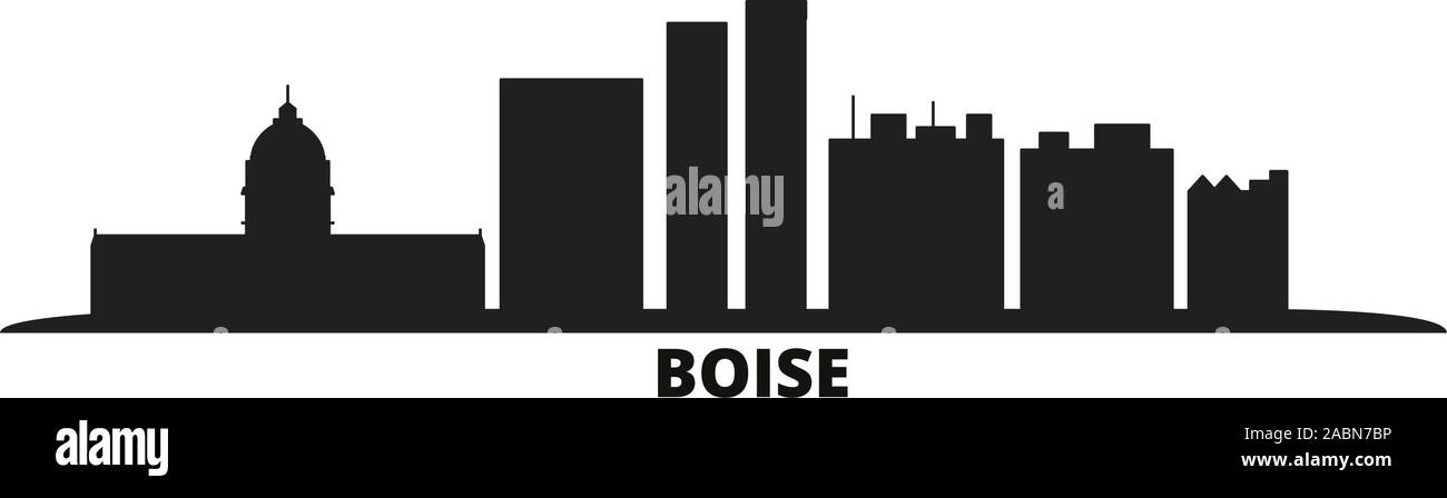 Stati Uniti, Boise City skyline isolato illustrazione vettoriale. Stati Uniti Boise viaggi paesaggio urbano in nero Illustrazione Vettoriale