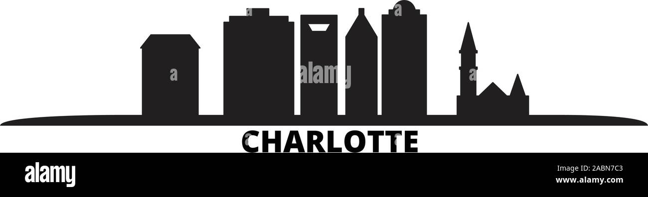 Stati Uniti, Charlotte skyline della città isolata illustrazione vettoriale. Stati Uniti, Charlotte viaggio paesaggio urbano in nero Illustrazione Vettoriale