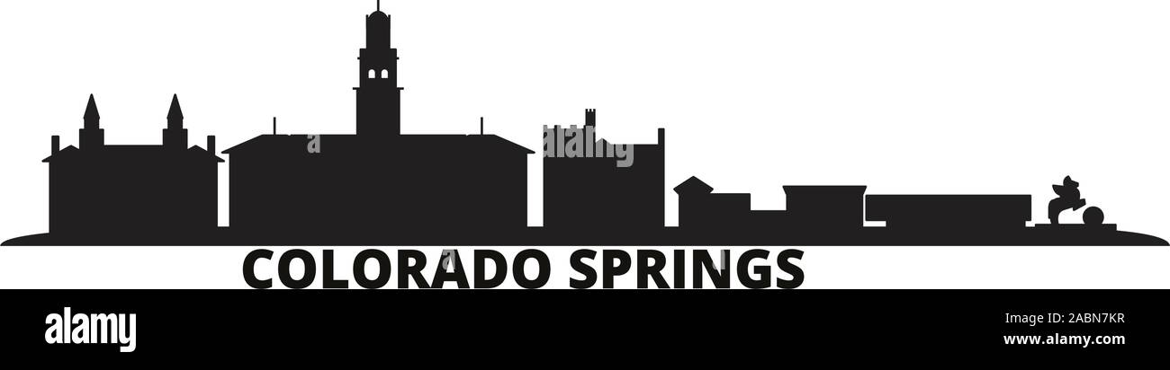 Stati Uniti, Colorado Springs skyline della città isolata illustrazione vettoriale. Stati Uniti, Colorado Springs viaggio paesaggio urbano in nero Illustrazione Vettoriale