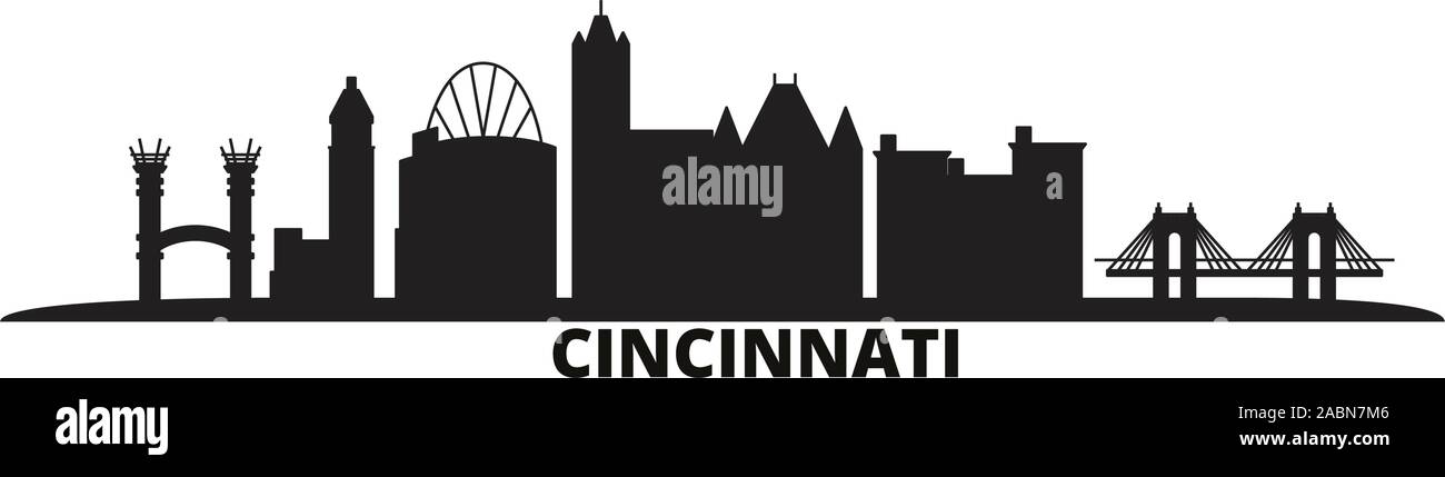 Stati Uniti, Cincinnati skyline della città isolata illustrazione vettoriale. Stati Uniti, Cincinnati viaggio paesaggio urbano in nero Illustrazione Vettoriale