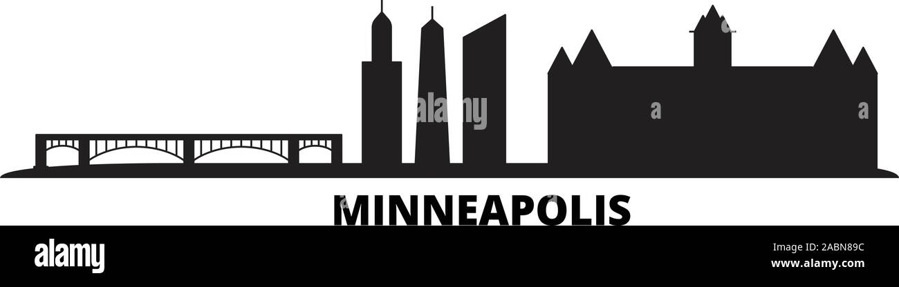 Stati Uniti, Minneapolis skyline della città isolata illustrazione vettoriale. Stati Uniti, Minneapolis viaggi paesaggio urbano in nero Illustrazione Vettoriale
