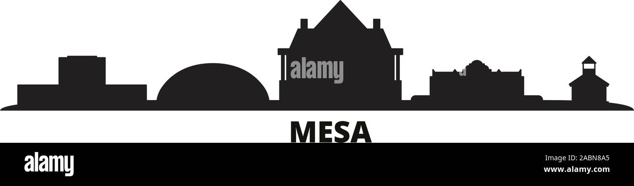 Stati Uniti, Mesa skyline della città isolata illustrazione vettoriale. Stati Uniti, Mesa viaggi paesaggio urbano in nero Illustrazione Vettoriale
