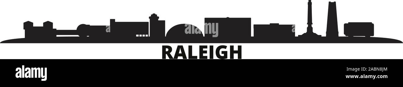 Stati Uniti, Raleigh skyline della città isolata illustrazione vettoriale. Stati Uniti, Raleigh viaggio paesaggio urbano in nero Illustrazione Vettoriale
