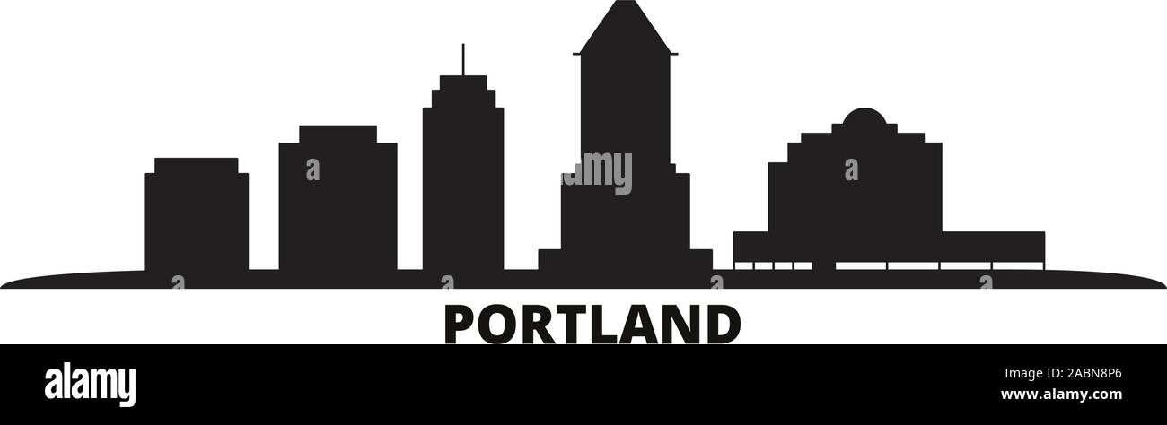 Stati Uniti, Portland City skyline isolato illustrazione vettoriale. Stati Uniti, Portland viaggi città cityscape nero Illustrazione Vettoriale