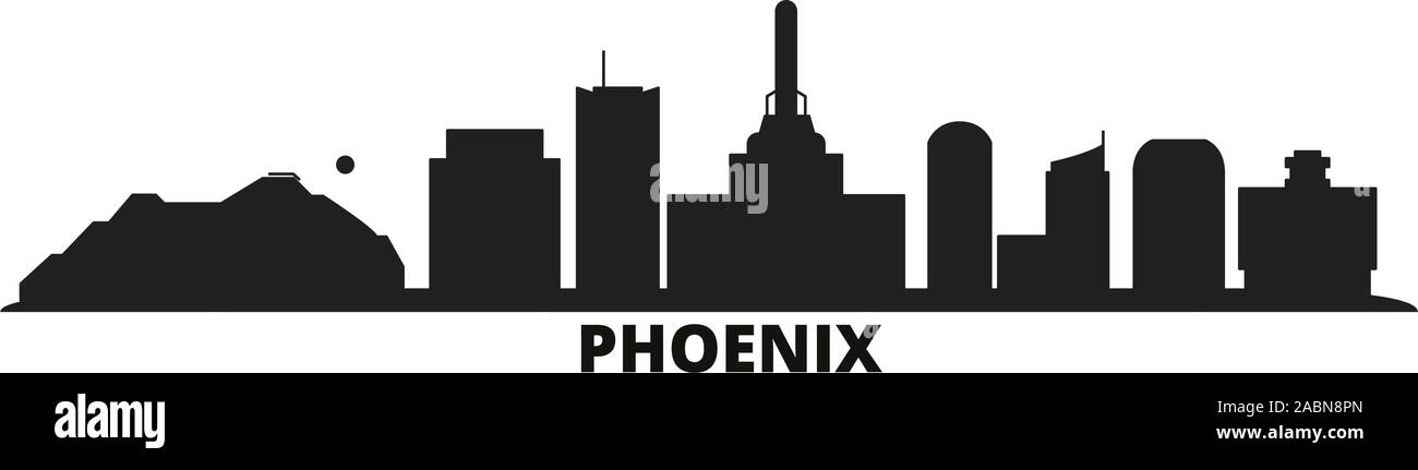Stati Uniti, Phoenix skyline della città isolata illustrazione vettoriale. Stati Uniti, Phoenix viaggio paesaggio urbano in nero Illustrazione Vettoriale