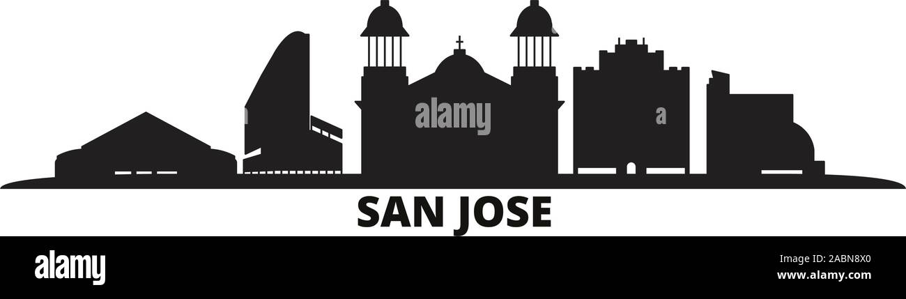 Stati Uniti, San Jose skyline della città isolata illustrazione vettoriale. Stati Uniti, San Jose viaggi paesaggio urbano in nero Illustrazione Vettoriale