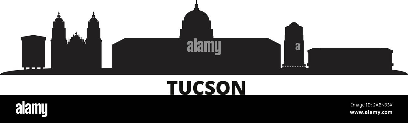 Stati Uniti, Tucson skyline della città isolata illustrazione vettoriale. Stati Uniti, Tucson viaggi paesaggio urbano in nero Illustrazione Vettoriale