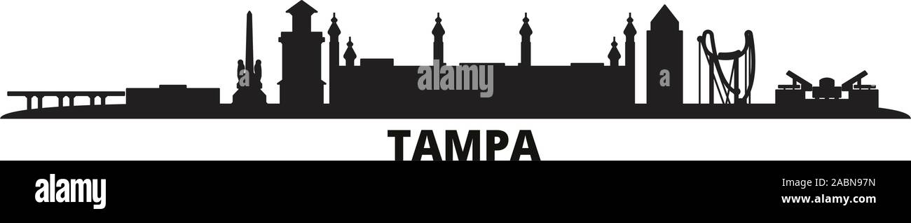 Stati Uniti, Tampa skyline della città isolata illustrazione vettoriale. Stati Uniti, Tampa viaggi paesaggio urbano in nero Illustrazione Vettoriale