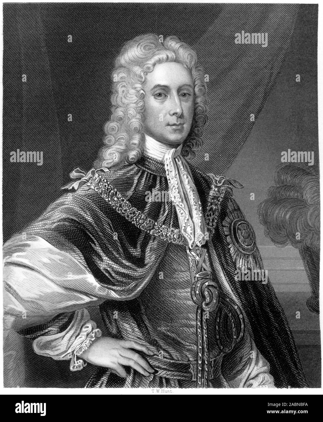 Una incisione di Giovanni Duca di Argyll & Greenwich 1678 - 1743 scansionati ad alta risoluzione da un libro stampato nel 1859. Ritiene copyright free. Foto Stock