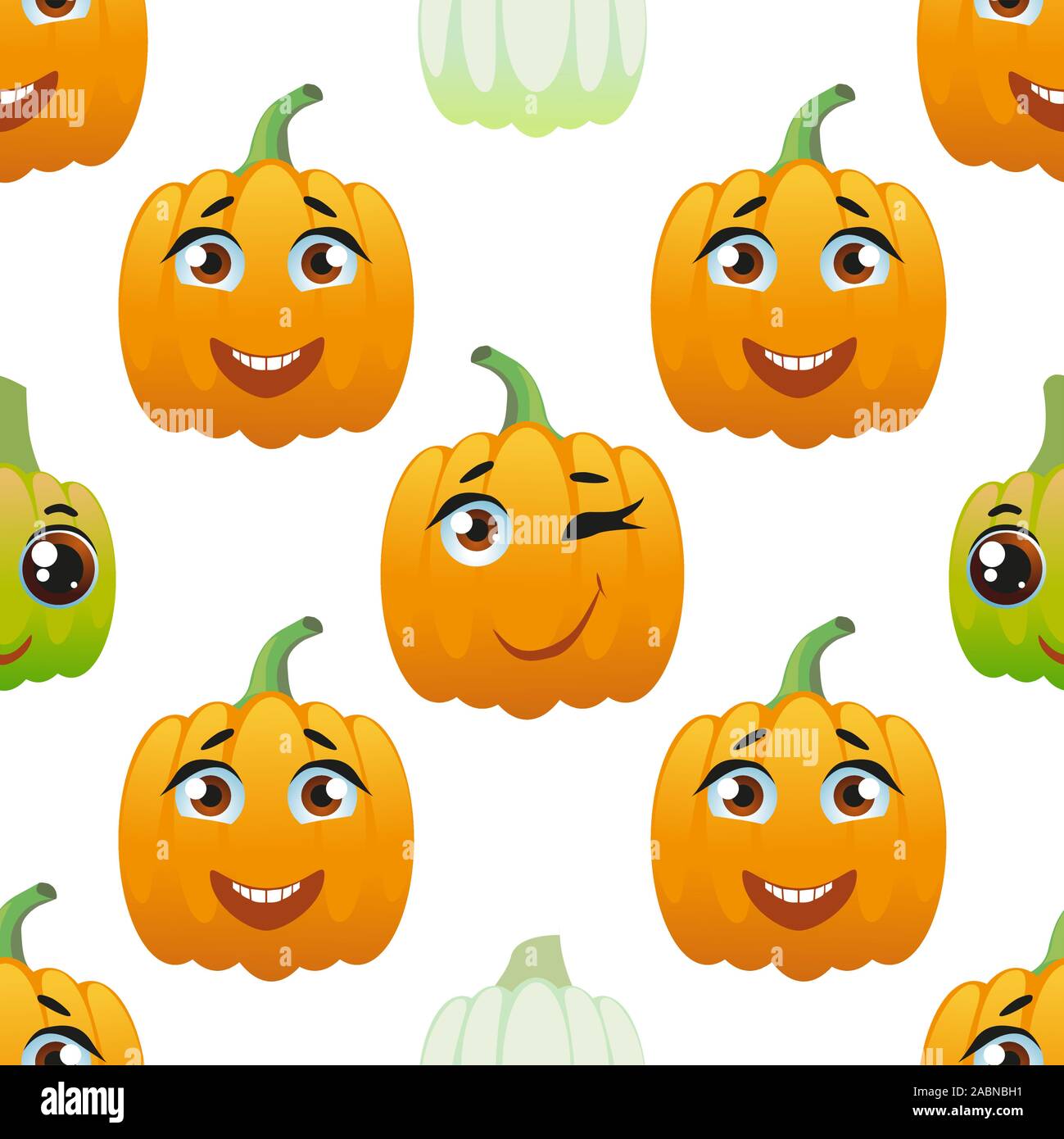 Carino seamless pattern con il cartoon di zucca emoji Illustrazione Vettoriale