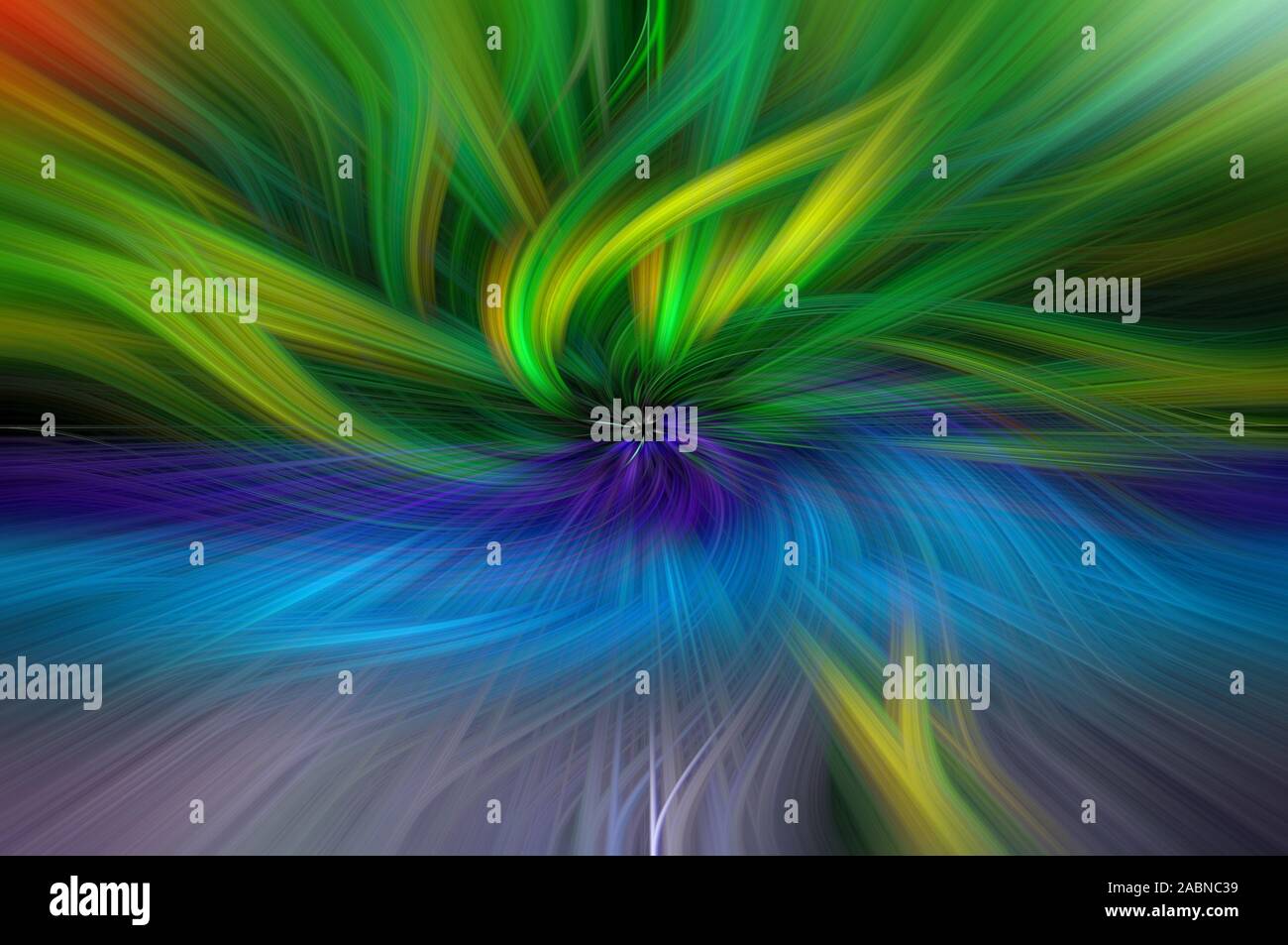 Verde, giallo, blu, viola e grigio astratto linee intrecciata con fibre effetto. Sfondo Fantasy Foto Stock