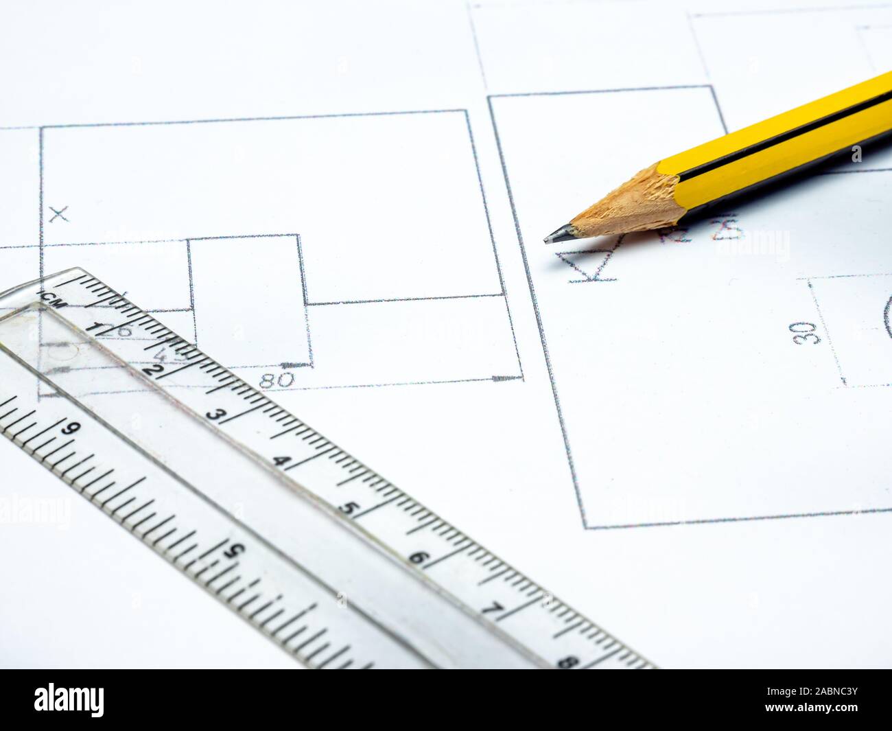 Disegno tecnico architettonico di sfondo di office Foto Stock