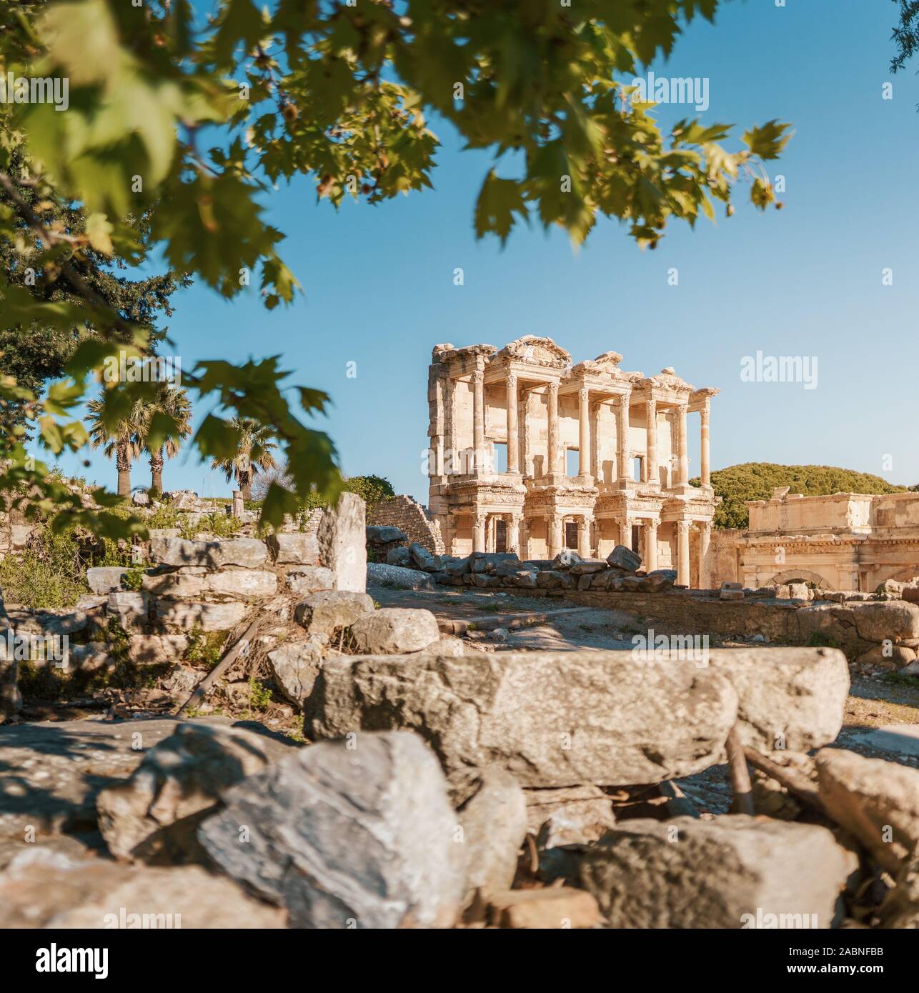 Biblioteca di Celso, resti di antiche Efeso in Turchia Foto Stock