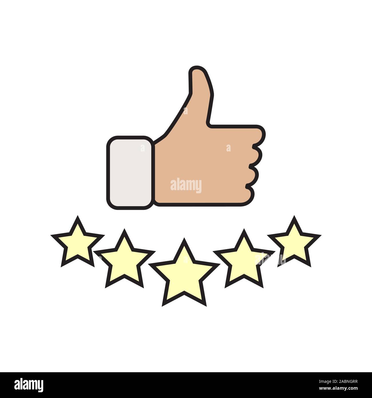 Mano e star signage design alla moda. Come icona di colore. Thumbs up illustrazione. Buona, Nizza, ok gesto a mano. Social media pulsante. Rating, classifica. Conto Illustrazione Vettoriale