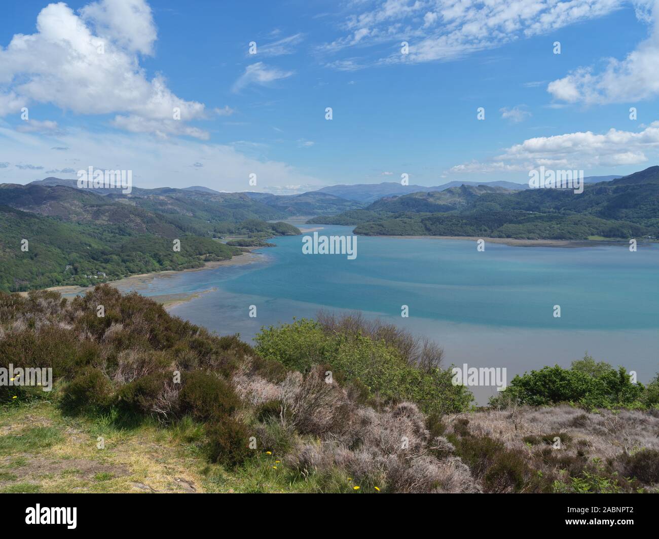 Una vista al di sopra del Mawddach estuary vicino a Blaenau Ffestiniog Foto Stock